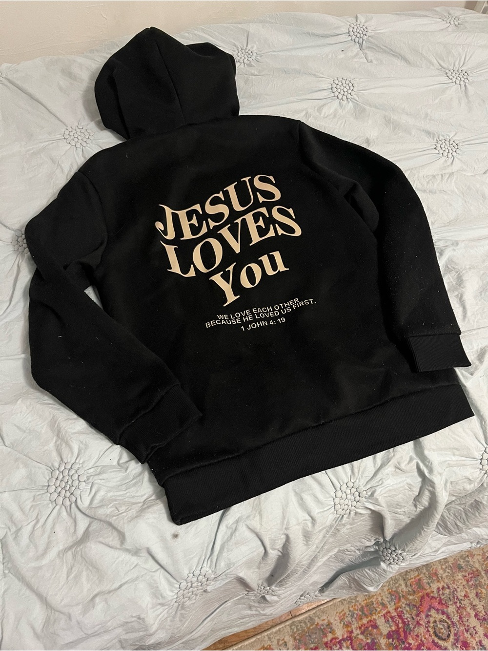 Black "Jesus Loves You" Graphic Hoodie